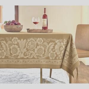 Williams Sonoma Jacquard Reversible Vineyard Gold 100% Linen Tablecloth, 70 108